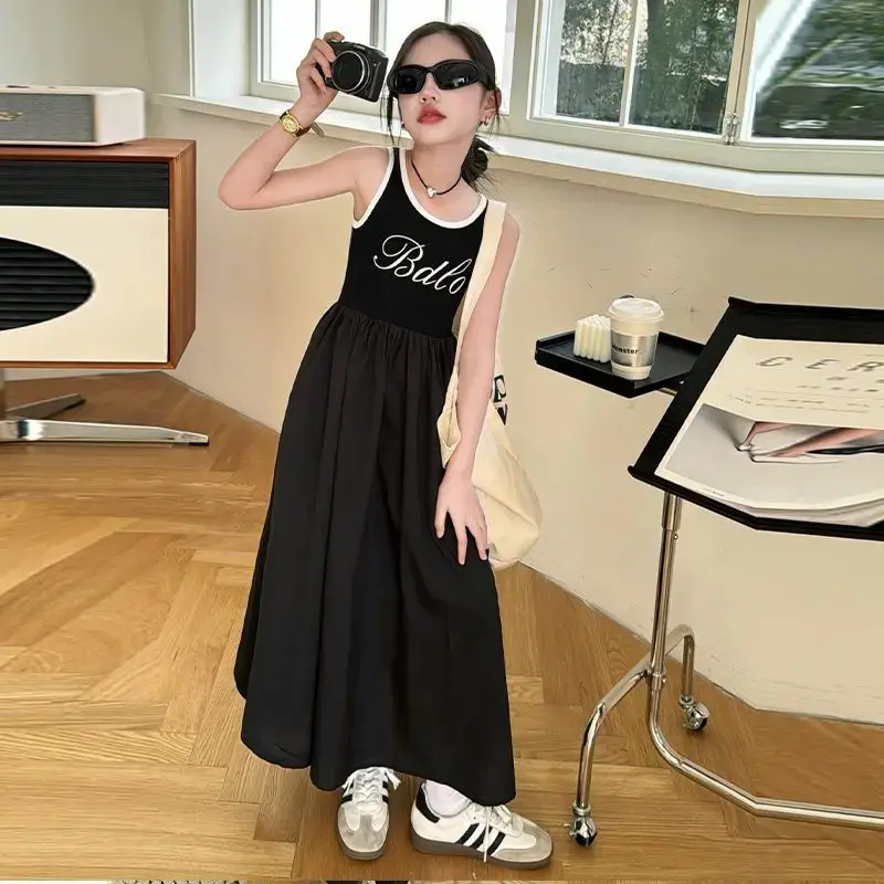Stylish Sleeveless Tank Dress For Girls Spring Summer New Arrival Children's Long Dress Casual Vest Long Gown