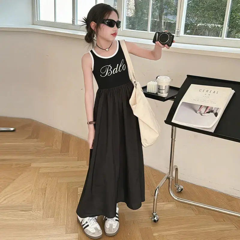 Stylish Sleeveless Tank Dress For Girls Spring Summer New Arrival Children's Long Dress Casual Vest Long Gown