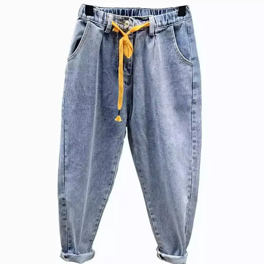 Trendy Elastic Waist Loose-Fit Jeans For Men Spring Season New Style Harem Pants Fashionable Versatile Denim Waistband