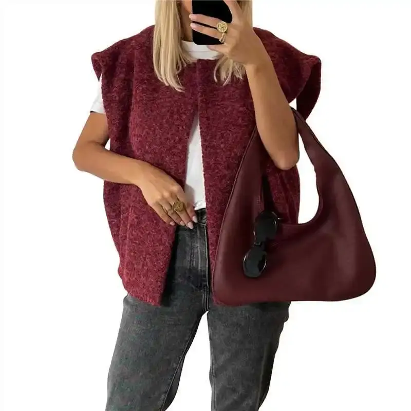 Korean Dongdaemun V-neck Double-sided Hand-sewn Woolen Vest Women's Elegant Woolen Vest Fashionable Outerwear Jacket