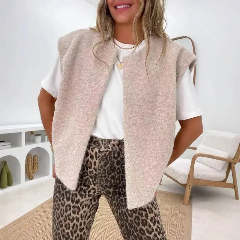 Korean Dongdaemun V-neck Double-sided Hand-sewn Woolen Vest Women's Elegant Woolen Vest Fashionable Outerwear Jacket