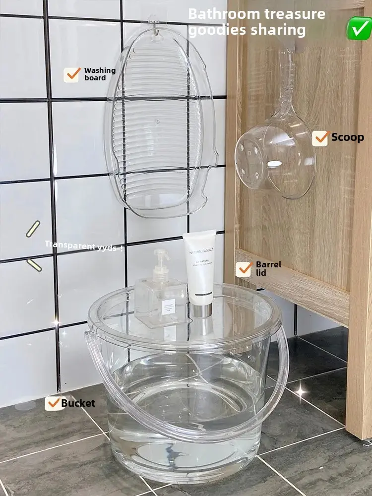 Student Dormitory Face Washing Plastic Bucket Set Handheld Thickened Transparent Laundry Tub Outdoor Water Tub Home Use