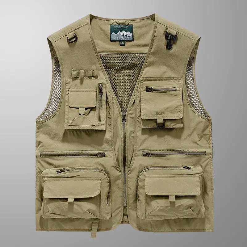 Men's Vest Summer Casual Photography Fishing Multi-Pocket Vest Outdoor Leisure Mountain Climbing Sleeveless V-Neck Custom Logo