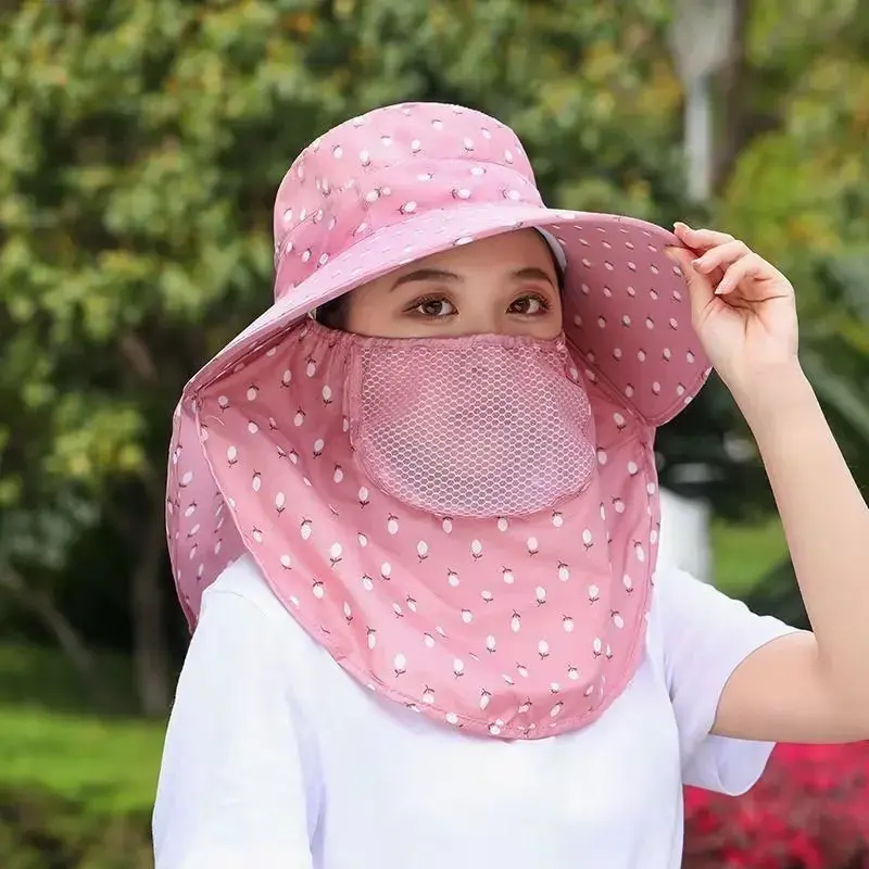 Foldable Sun Hat Women's Summer Tea Picking UV Protection Face Covering Agricultural Work Dry Cleaning Lace Net Cap
