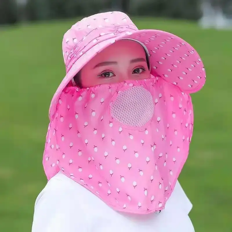 Foldable Sun Hat Women's Summer Tea Picking UV Protection Face Covering Agricultural Work Dry Cleaning Lace Net Cap