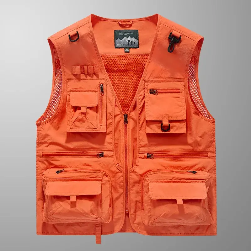 Men's Vest Summer Casual Photography Fishing Multi-Pocket Vest Outdoor Leisure Mountain Climbing Sleeveless V-Neck Custom Logo
