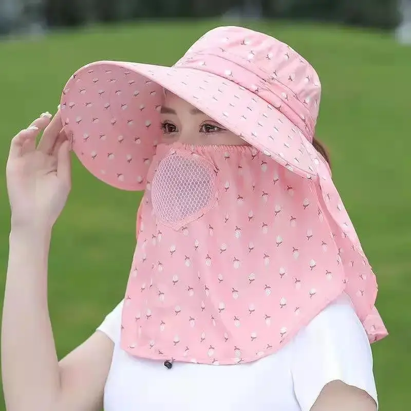 Foldable Sun Hat Women's Summer Tea Picking UV Protection Face Covering Agricultural Work Dry Cleaning Lace Net Cap