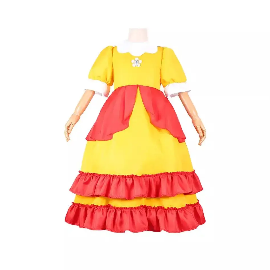 New Mario Cosplay Princess Cos Gown Dress Waist-fitted Puffy Sleeves Princess Women's Children's Dress