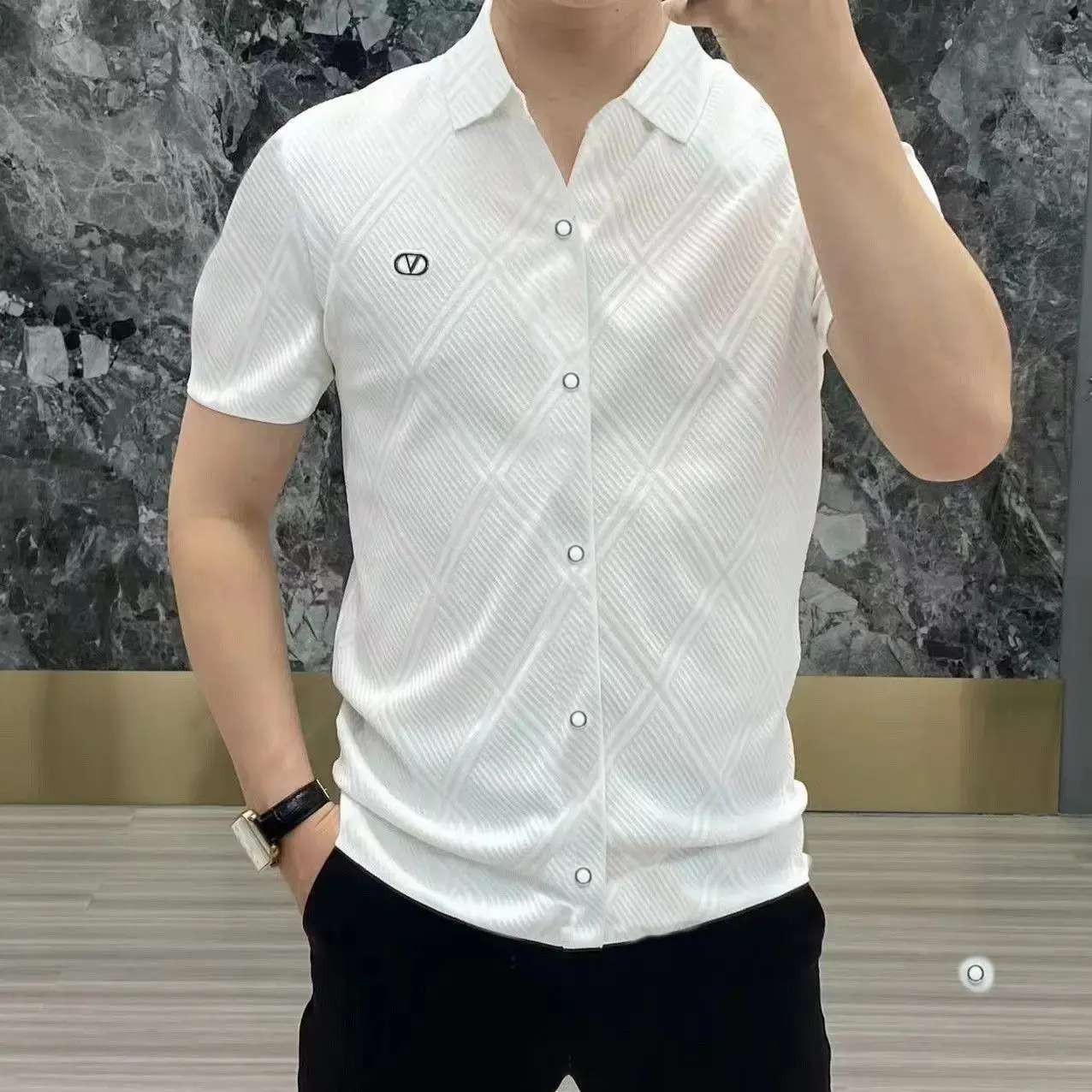 2023 Spring Summer Lapel Versatile Luxury Fashion Short Sleeve Jacket T-Shirt Business Casual Lightweight Other Material