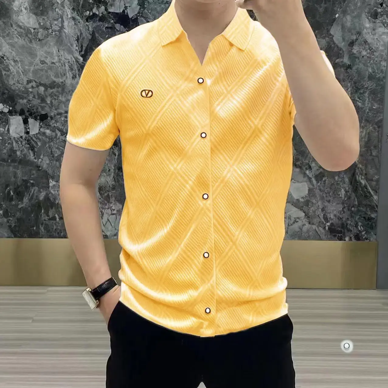2023 Spring Summer Lapel Versatile Luxury Fashion Short Sleeve Jacket T-Shirt Business Casual Lightweight Other Material