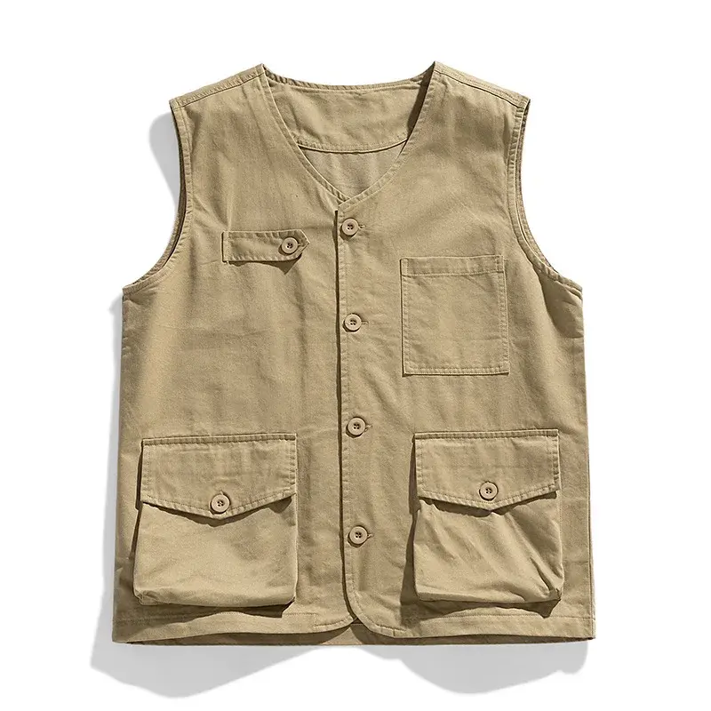 Summer Workwear SimpleVest Men's Japanese Trendy Brand Thin Loose-Fit Multipocket New Jacket No Sleeves Shoulder Vest