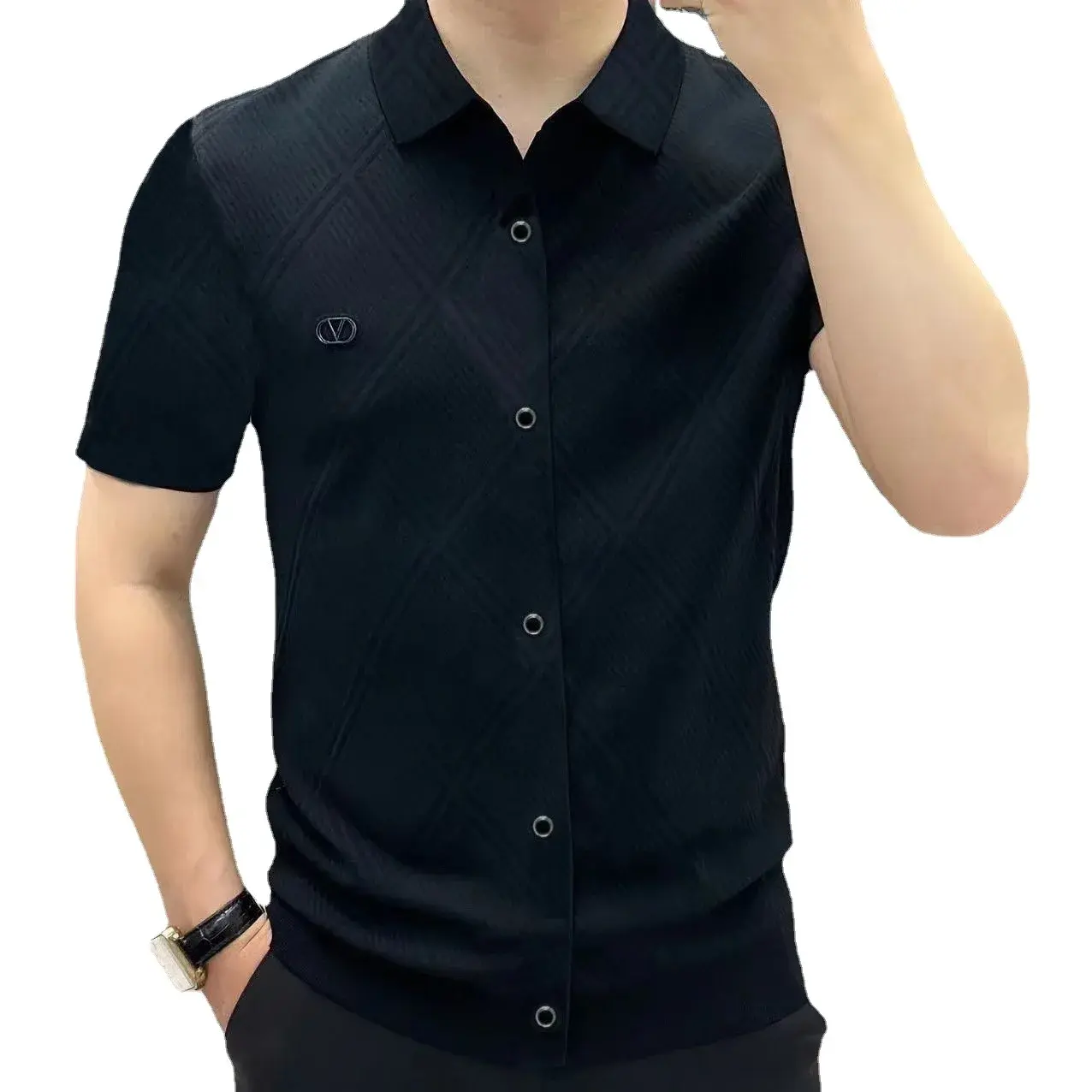 2023 Spring Summer Lapel Versatile Luxury Fashion Short Sleeve Jacket T-Shirt Business Casual Lightweight Other Material