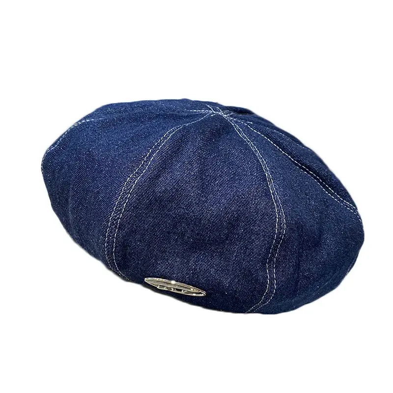 Cute Sweet New Hot Sale Of The Season Women's Denim Beret Hat Face Slimming Versatile Large Head Size Octagonal Cap Fashionable 