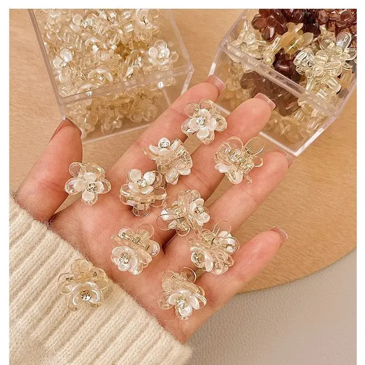 Cute Rhinestone Flower Small Hair Clip Sweet Forehead Bangs Side Parting Hair Accessories Professional Salon Fixed Hair Clips
