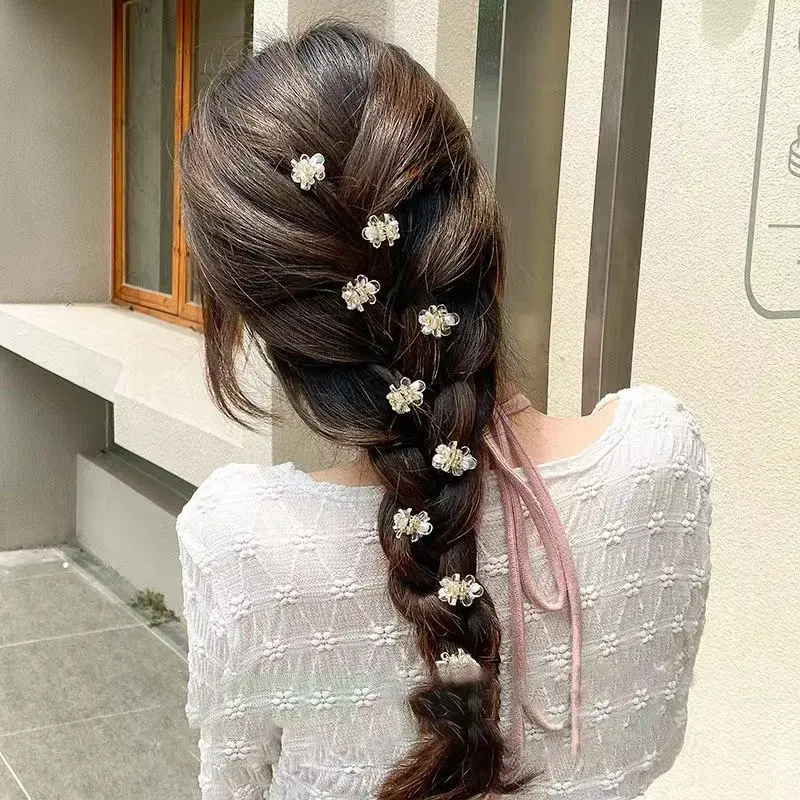 Cute Rhinestone Flower Small Hair Clip Sweet Forehead Bangs Side Parting Hair Accessories Professional Salon Fixed Hair Clips