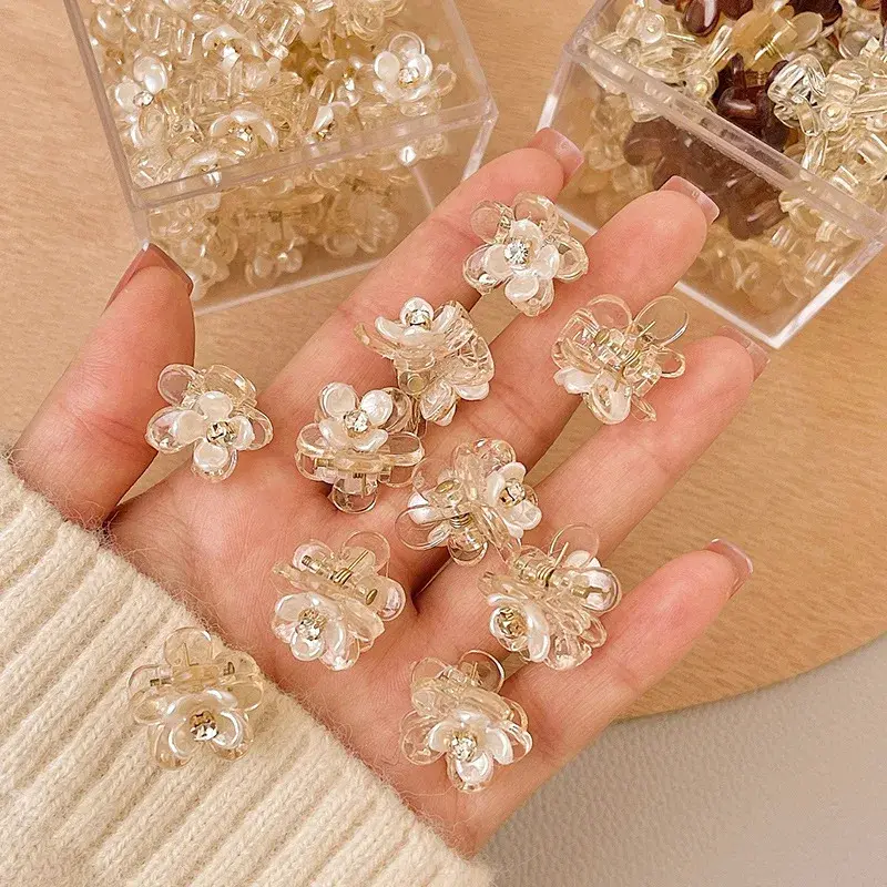 Cute Rhinestone Flower Small Hair Clip Sweet Forehead Bangs Side Parting Hair Accessories Professional Salon Fixed Hair Clips