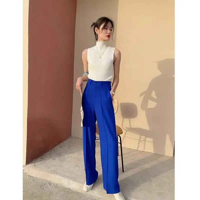 High-Waisted Draped Design Sensibility Niche Women's Suit Pants Loose-Fit Straight-Leg Whitebell Bottoms Autumn Winter