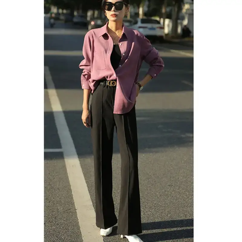 High-Waisted Draped Design Sensibility Niche Women's Suit Pants Loose-Fit Straight-Leg Whitebell Bottoms Autumn Winter