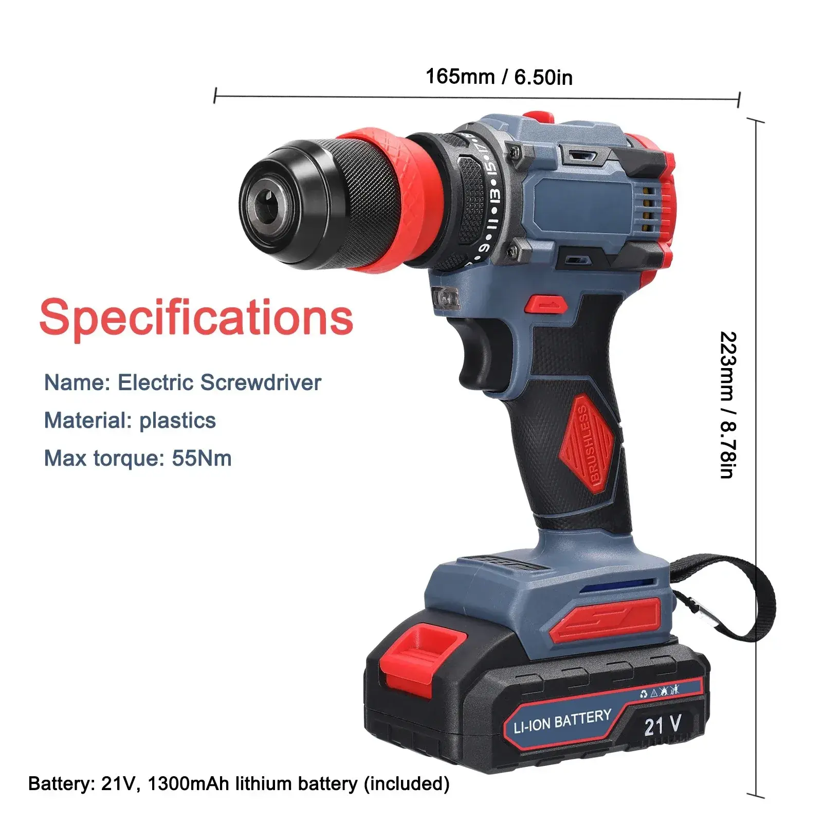 High-Power Fast-Charging Brushless Motor Clutch 21V Ratchet Head Drill Bit Electric Screwdriver Home Use Plastic Box