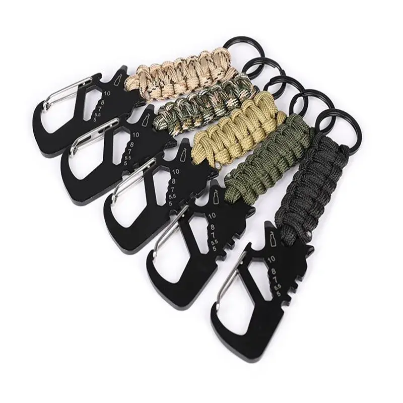 Multi-Functional Outdoor Utensils 304 Stainless Steel Quick Hanging Buckle Hook Scraper Bottle Opener Seven-Core Umbrella Rope K
