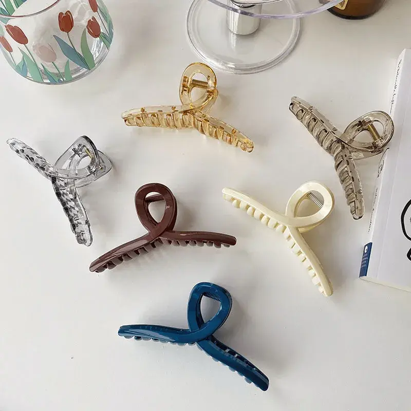 Korean New Style Large Size Acrylic Hair Clip Crossed Shark Clamp Water Ink Back of Head Grab Clip Simple And Popular