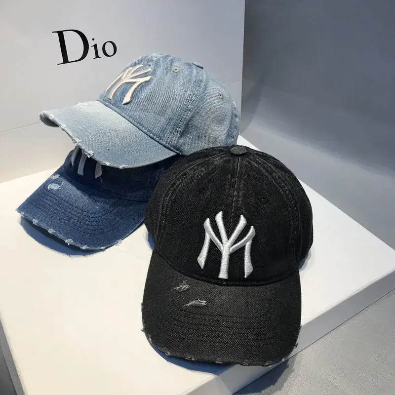 Korean Style Embroidered MY Letter Baseball Cap Women's Fashion Denim Soft Top Large Head Size Versatile Bucket Hat Men