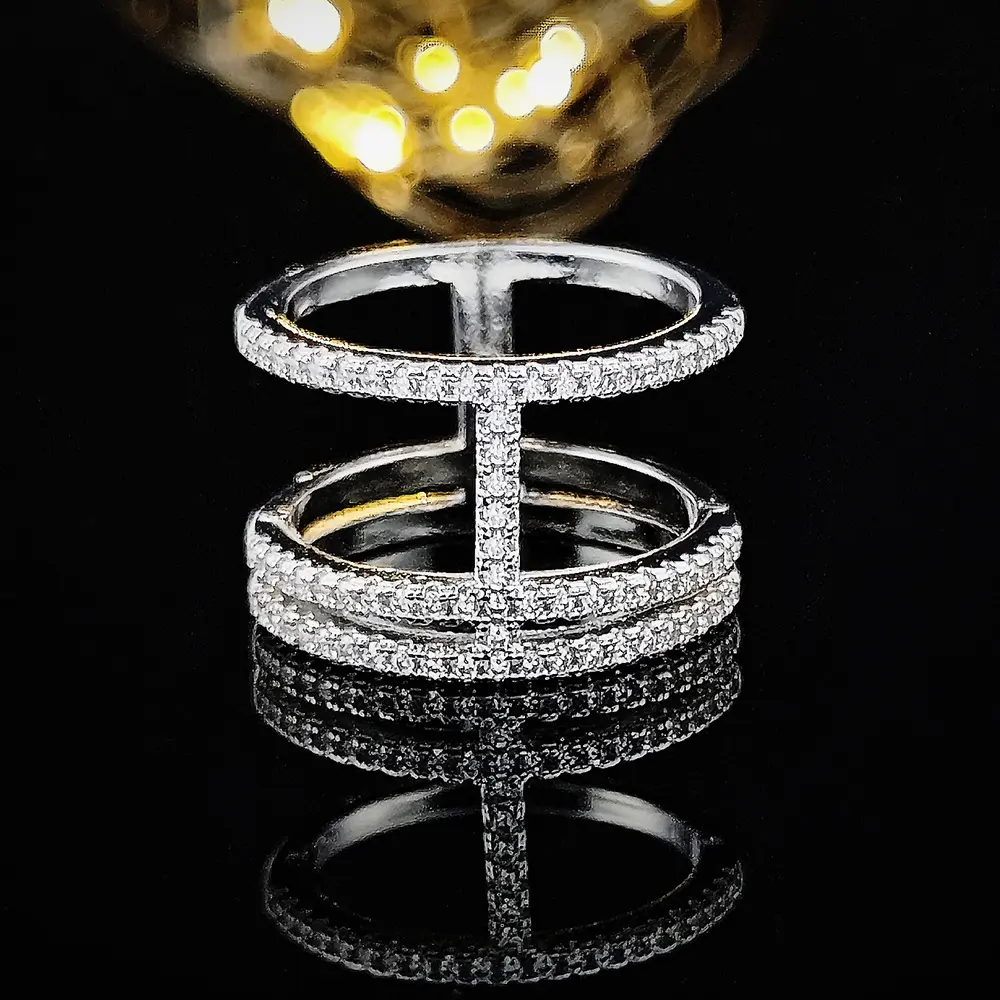 Creative Irregular Geometric Hollow Out Aaa Zirconia Ring For Women In Stock R4875