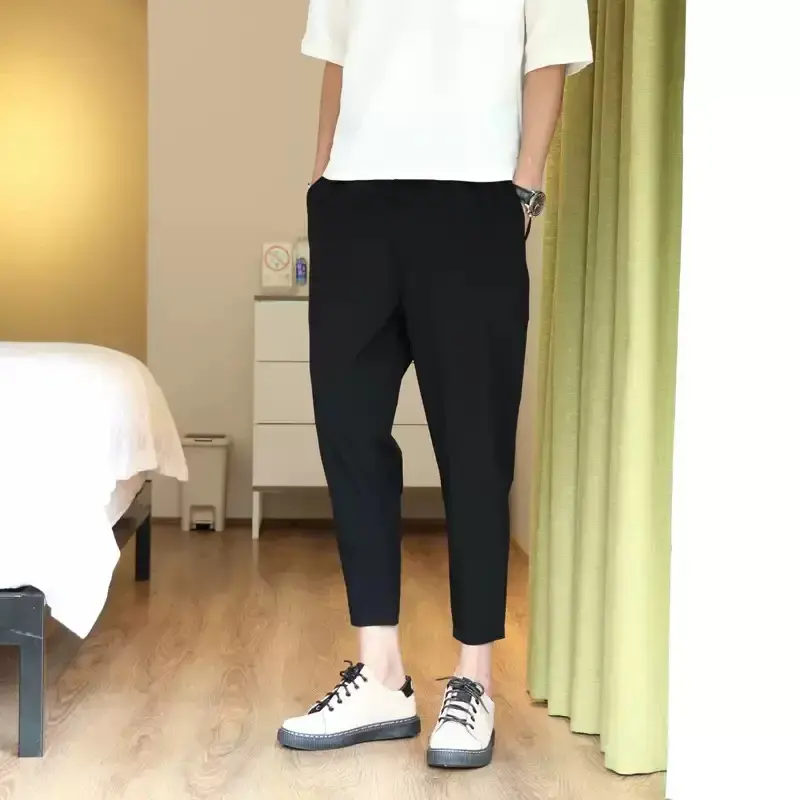 Men's Ice Silk Casual Pants Breathable Harajuku Sweatpants Summer Loose Fitting Leggings Amazon Style For Men