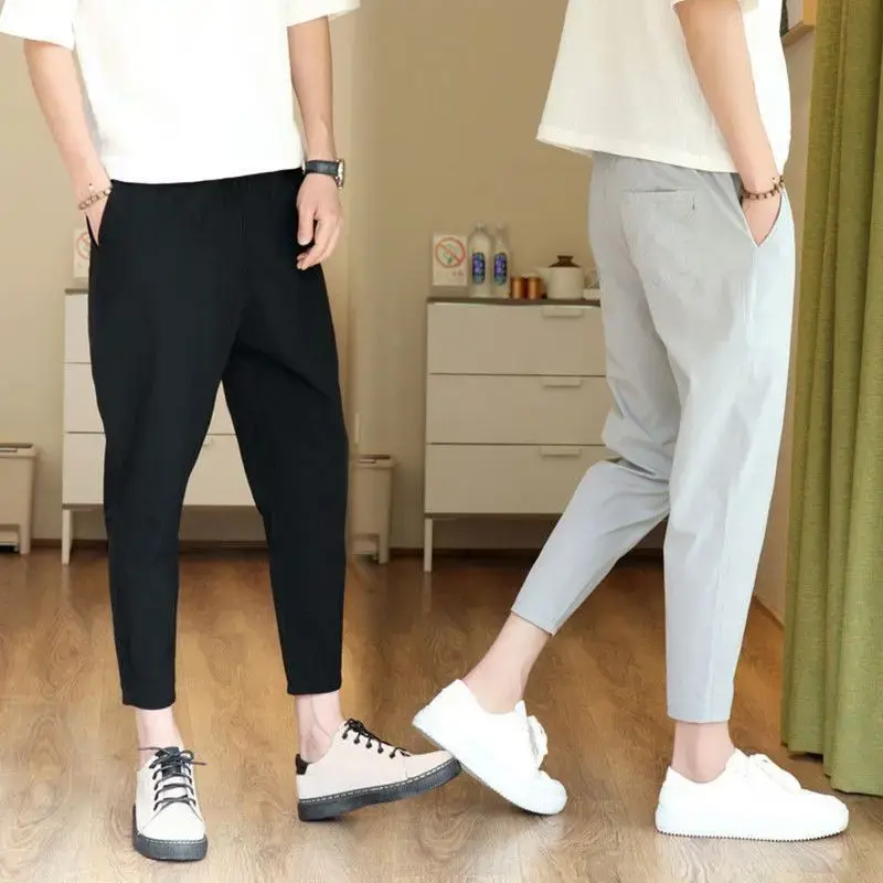 Men's Ice Silk Casual Pants Breathable Harajuku Sweatpants Summer Loose Fitting Leggings Amazon Style For Men