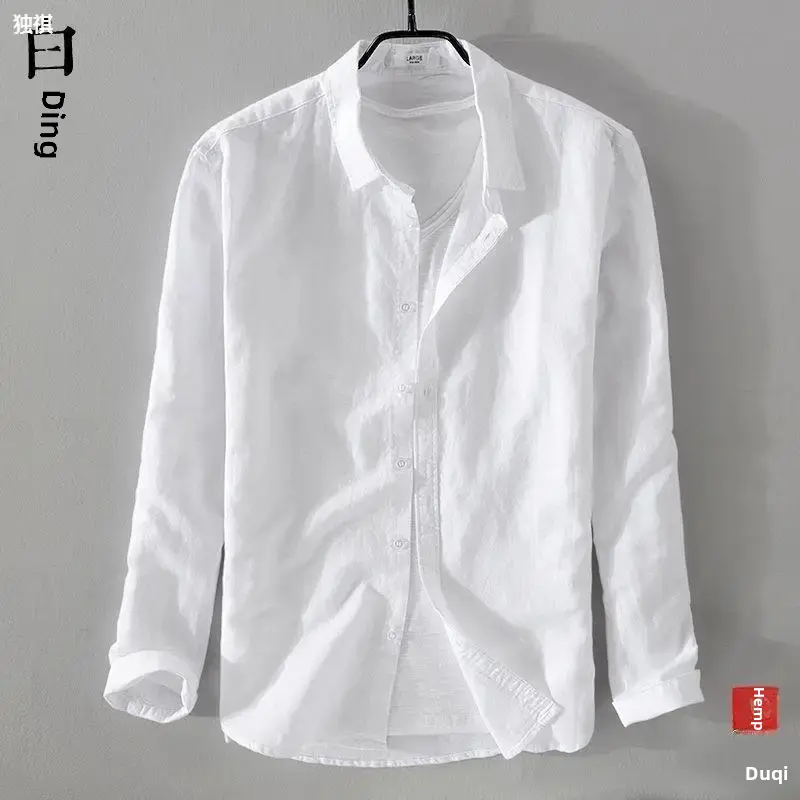Spring Summer Japanese Style Thin Short Sleeve Linen Shirt Men Casual Loose Fit Cotton Linen Long Sleeve Underwear Jacket Top
