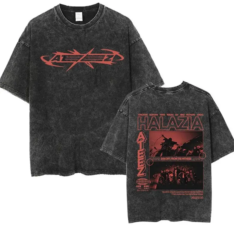 Ateez Fin Wjll Album Concert Hot Sale Of The Season Korean Vintage Washed T-Shirt Short Sleeve Crew Neck Women's Fashion Top fro