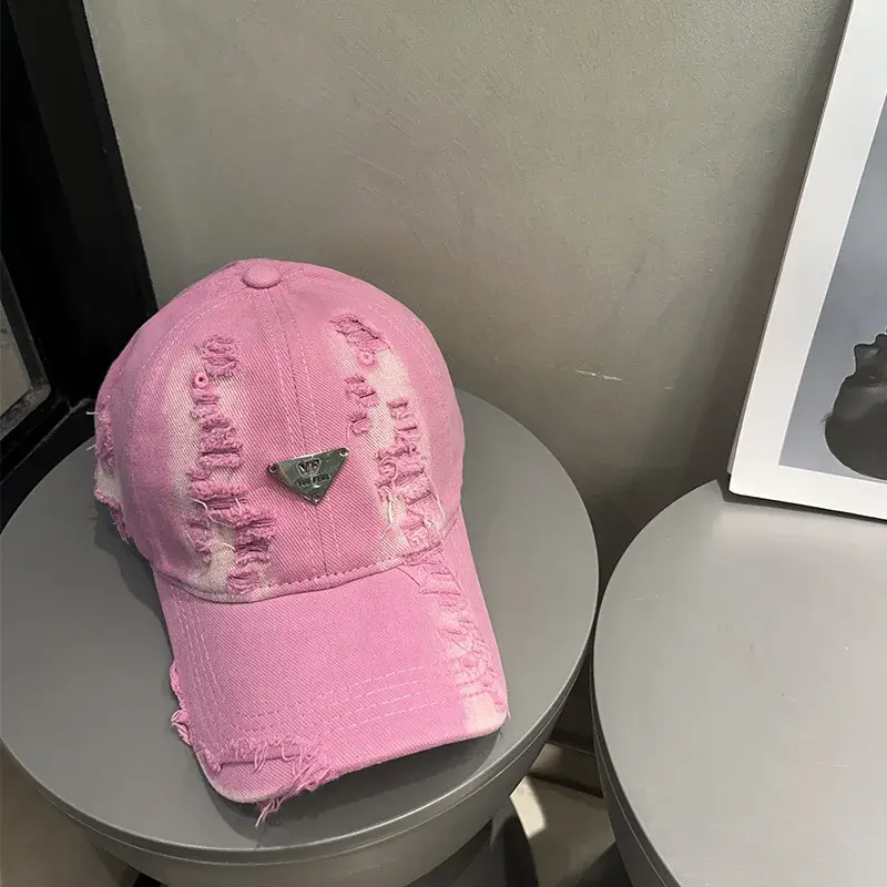 Women's Summer Vintage Baseball Cap Large Head Size Worn-In Hole Faux Fur Breathable Mini Duckbill Hat Sun Protection