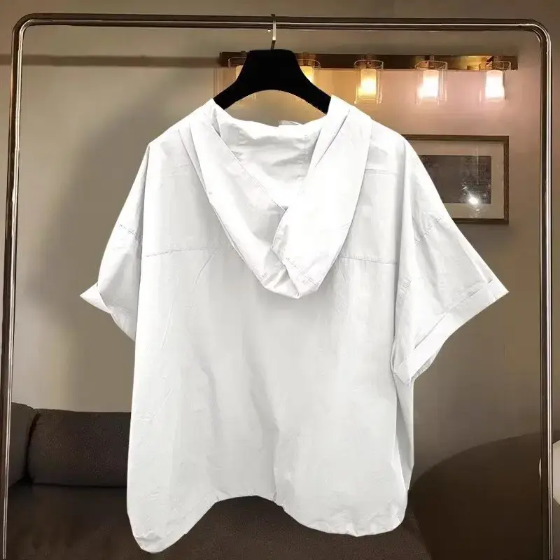 Trendy Zip-Up Hooded Short Sleeve Men's T-Shirt Korean Style Loose Fit Large Pocket Summer Casual Tops