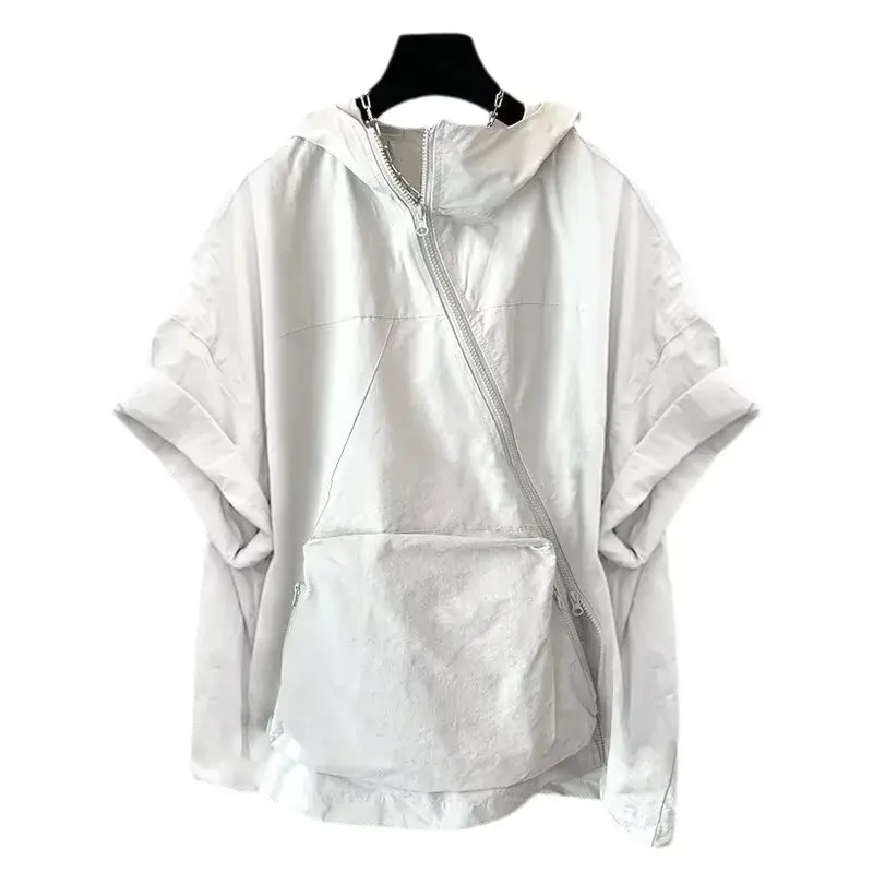 Trendy Zip-Up Hooded Short Sleeve Men's T-Shirt Korean Style Loose Fit Large Pocket Summer Casual Tops