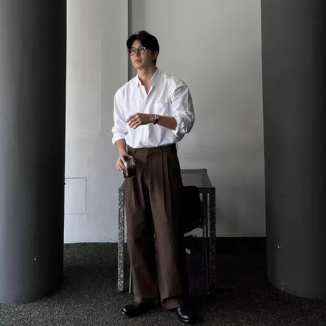 Spring Autumn Korean Style Loose Fit Long Sleeve Shirt 2024 Men's Light Luxury Pleated Trendy Casual Versatile Top