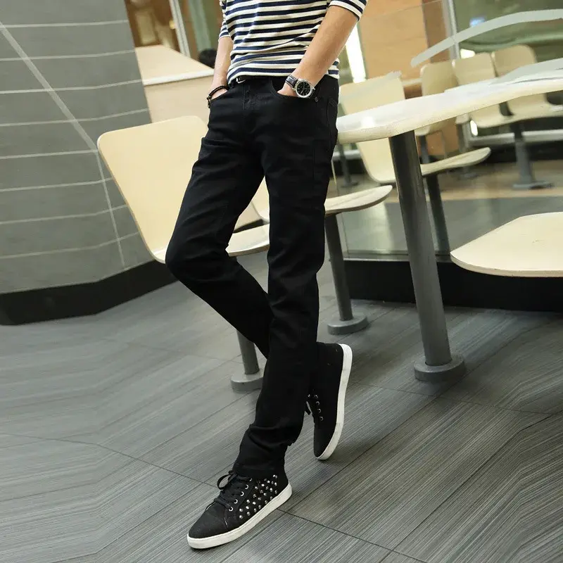 Spring Summer 2019 New Men's Jeans Casual Black Pants Student Korean Trendy Black Slims Smooths Your Silhouette