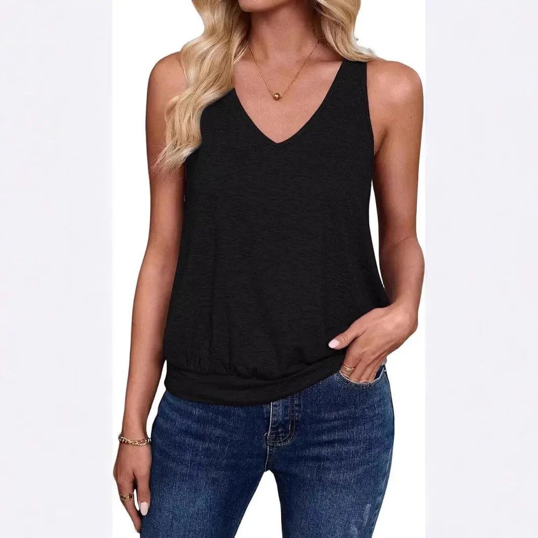 Summer Women's V-Neck Sleeveless Top Casual Vest Fashionable Trendy Tank Top Polyester Blend Fabric No Decoration