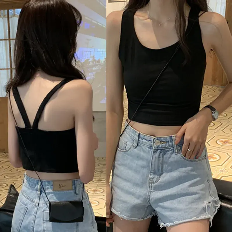 White Cropped Tank Top Sleeveless Women's Inner Wear Base Layer Top Sexy Smooths Your Silhouette Casual Style Short Length