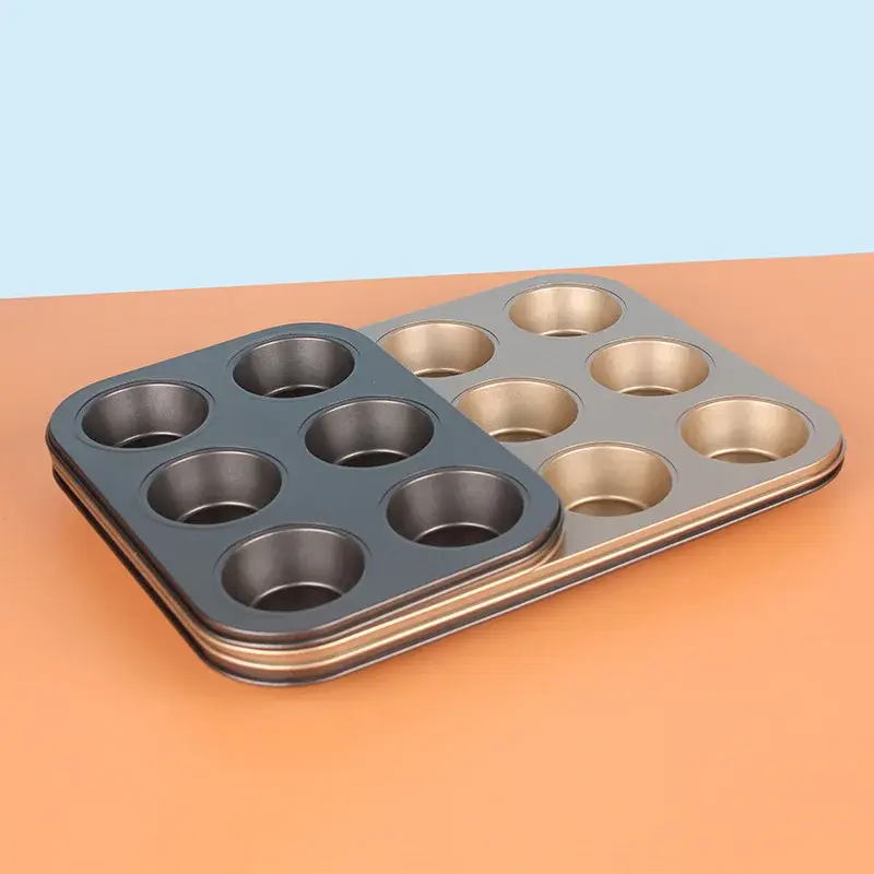 Non-Stick Round 6-Cavity 12-Cavity Cake Mold Flat Bottom Muffin Cupcake Baking Tool Home Use Oven Baking Mold In Stock