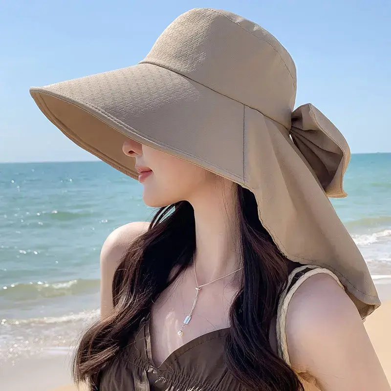 Women's Summer Outdoor Fishing Cap Sunscreen Scarf Breathable Wide Brim Hat UV Protection Hat Korean Style Lace Net Hat