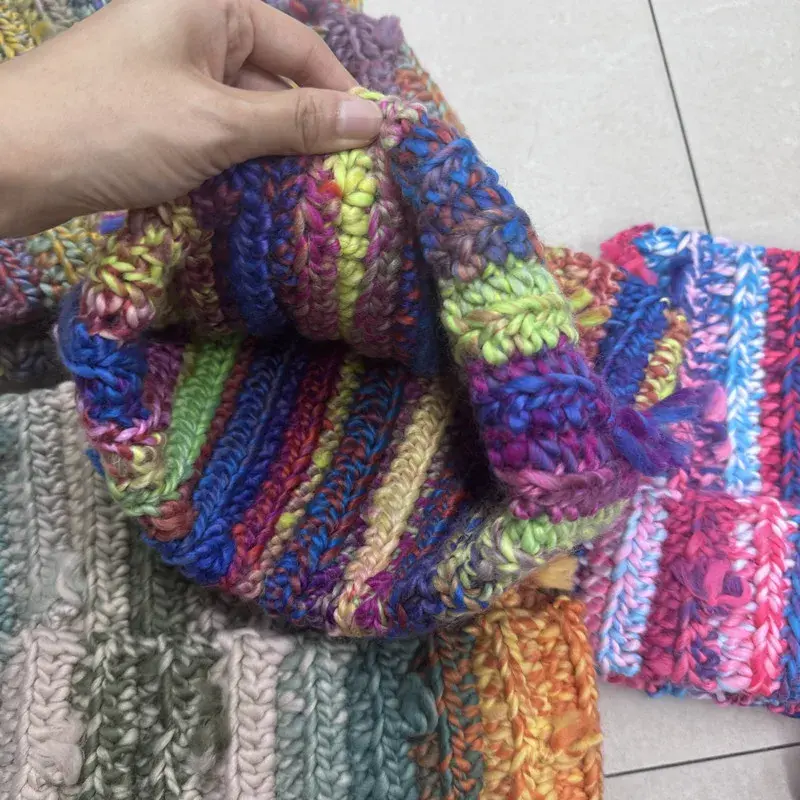 Hand Knitted Tassel Hat Women's Autumn Winter Warm Sweet Ear Knitwear Popular Cold Cap Colorful Yarn Floppy Hat Cute Style