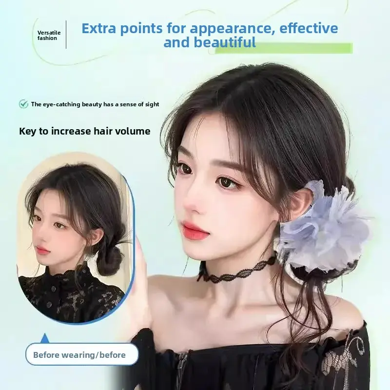 Women's Hair Accessories Bun Headband Hair Hoop Lazy Girl Hair Styling Tool Natural Fluffy Hair Flower Bud Headwear