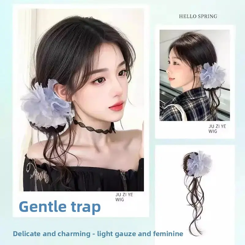 Women's Hair Accessories Bun Headband Hair Hoop Lazy Girl Hair Styling Tool Natural Fluffy Hair Flower Bud Headwear