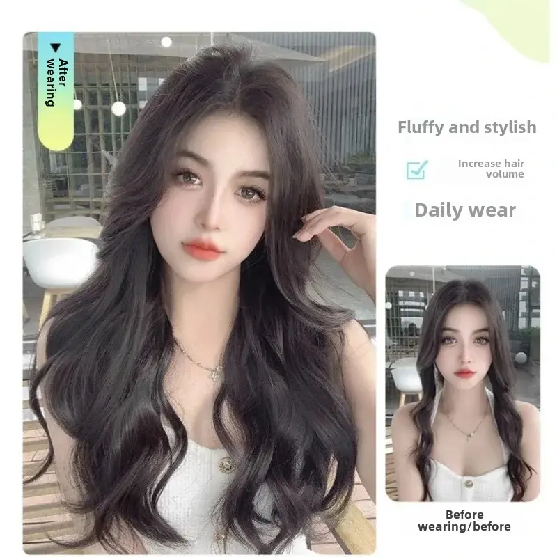 Invisible One Piece U-Shaped Micro Curling Wave Fluffy Traceless Hair Extension Can Be Tied in a Tail Asian Synthetic Hair Clip