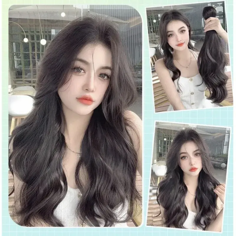 Invisible One Piece U-Shaped Micro Curling Wave Fluffy Traceless Hair Extension Can Be Tied in a Tail Asian Synthetic Hair Clip