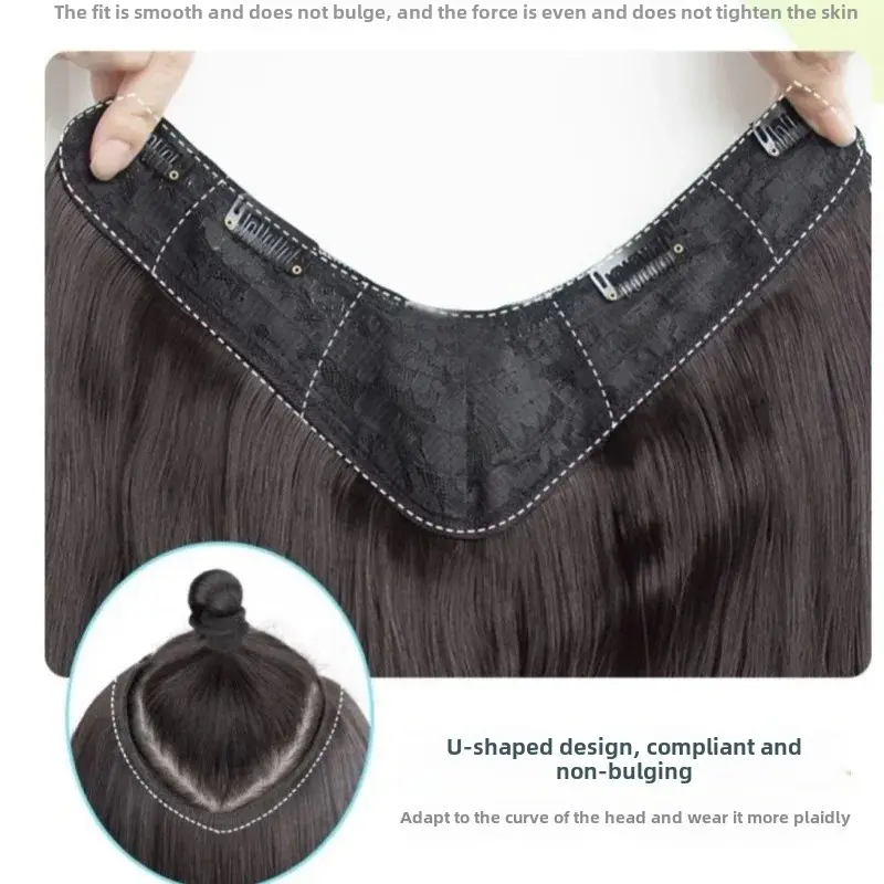 Invisible One Piece U-Shaped Micro Curling Wave Fluffy Traceless Hair Extension Can Be Tied in a Tail Asian Synthetic Hair Clip