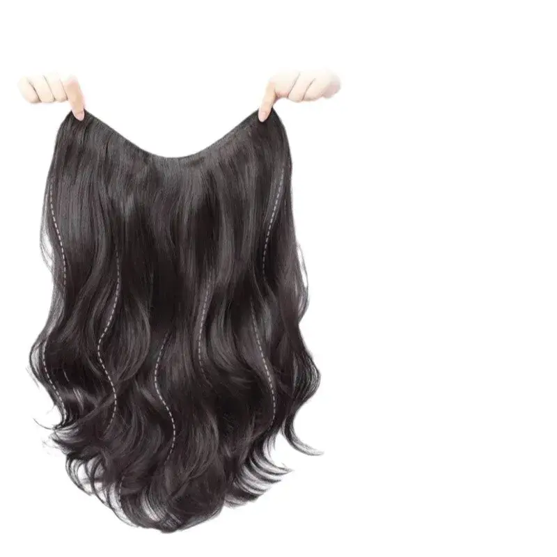 Invisible One Piece U-Shaped Micro Curling Wave Fluffy Traceless Hair Extension Can Be Tied in a Tail Asian Synthetic Hair Clip