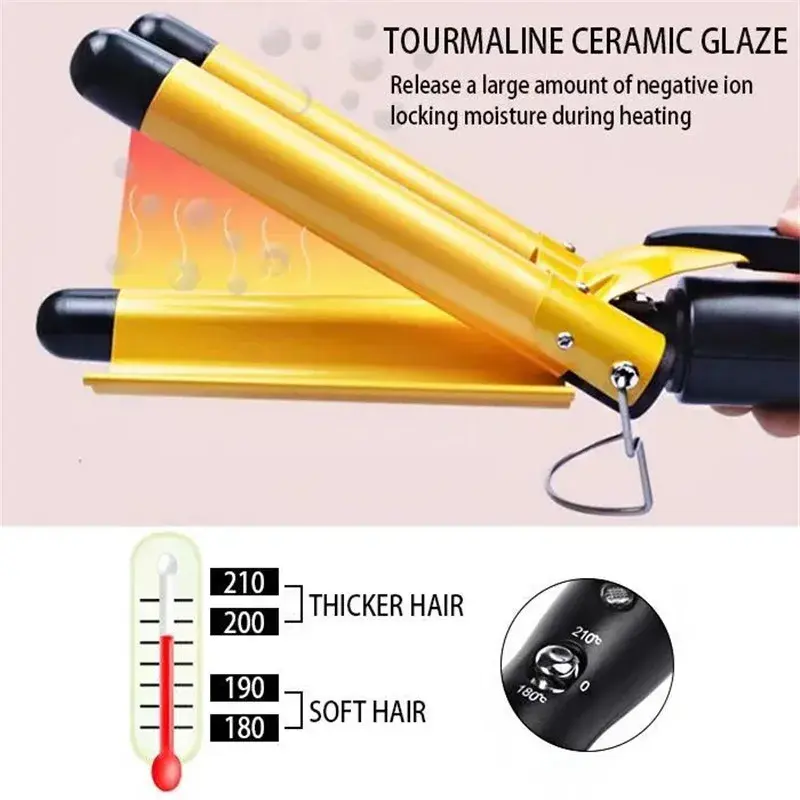 Three-Pipe Hair Curling Iron Large Wave Beauty Hair Rod Water Wave Pattern Iron Clamp Board Salon Tool Accessories
