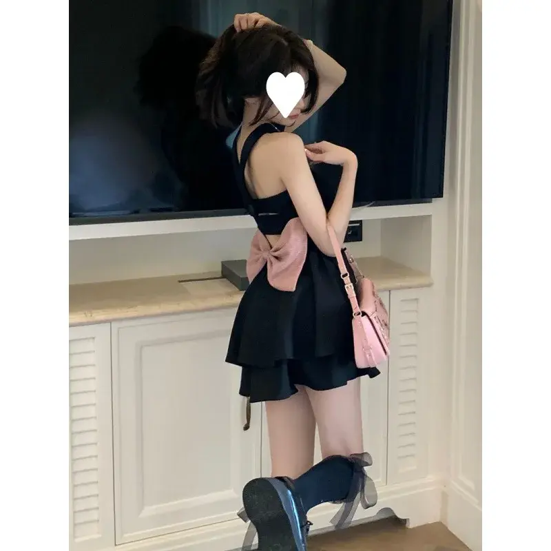 2022 Bowhalter Strapless Dress Women's Black Sexy Summer Waist-Fitted Sweety Girl Lace Up Dress From China Mainland