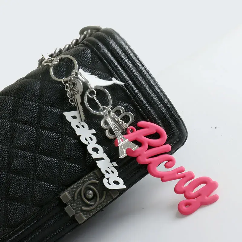 Vintage Large Letter Silicone Keychain Rogue Bag Accessories Unique Car Key Ring Pendant Stylish Bag Parts Accessories